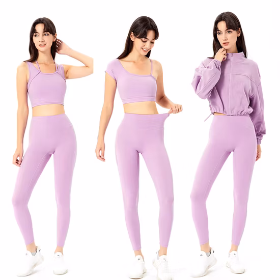 Neues Angebot, 7-teilig, sexy sportliche Activewear-Sets, gerippte Yoga-Kleidung für Damen, individuelles Logo, nahtlose Damen-Freizeitsportbekleidung, Workout-Gymnastikbekleidung